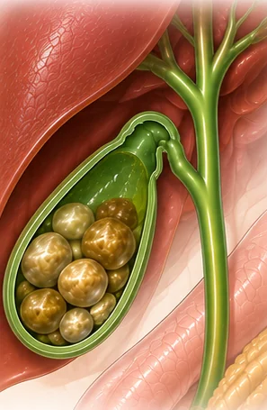 Vesícula biliar con piedras (colelitiasis)